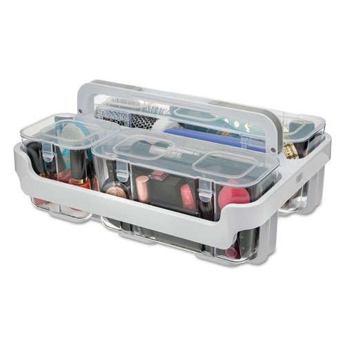 Stackable Caddy Organizer With S, M And L Containers, Plastic, 10.5 X 14 X 6.5, White Caddy/clear Containers Stackable Caddy Organizer With S, M And L Containers, Plastic, 10.5 X 14 X 6.5, White Caddy/clear Containers