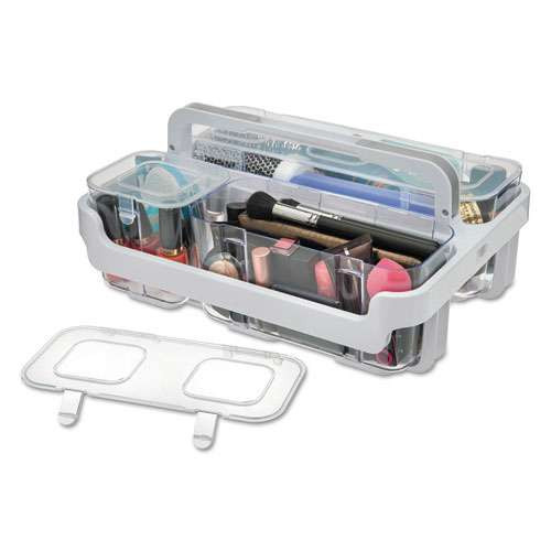 Stackable Caddy Organizer With S, M And L Containers, Plastic, 10.5 X 14 X 6.5, White Caddy/clear Containers Stackable Caddy Organizer With S, M And L Containers, Plastic, 10.5 X 14 X 6.5, White Caddy/clear Containers