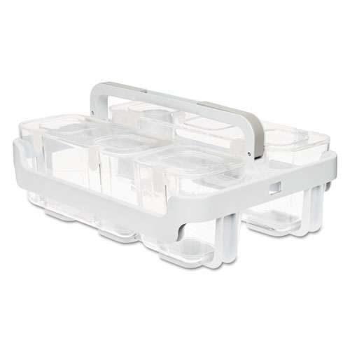 Stackable Caddy Organizer With S, M And L Containers, Plastic, 10.5 X 14 X 6.5, White Caddy/clear Containers Stackable Caddy Organizer With S, M And L Containers, Plastic, 10.5 X 14 X 6.5, White Caddy/clear Containers