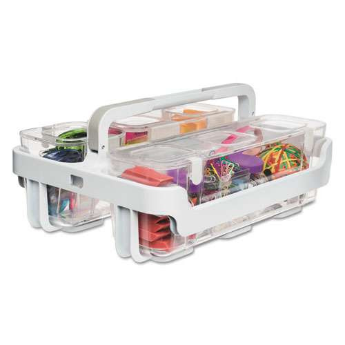 Stackable Caddy Organizer With S, M And L Containers, Plastic, 10.5 X 14 X 6.5, White Caddy/clear Containers Stackable Caddy Organizer With S, M And L Containers, Plastic, 10.5 X 14 X 6.5, White Caddy/clear Containers