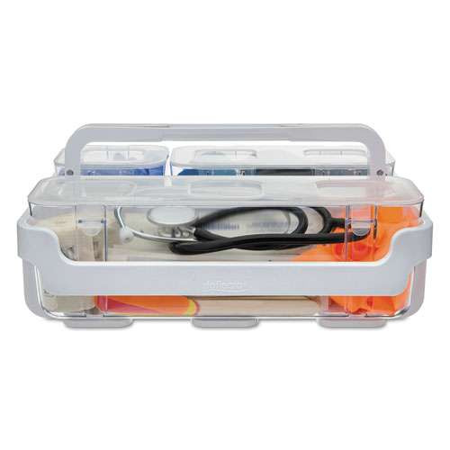 Stackable Caddy Organizer With S, M And L Containers, Plastic, 10.5 X 14 X 6.5, White Caddy/clear Containers Stackable Caddy Organizer With S, M And L Containers, Plastic, 10.5 X 14 X 6.5, White Caddy/clear Containers