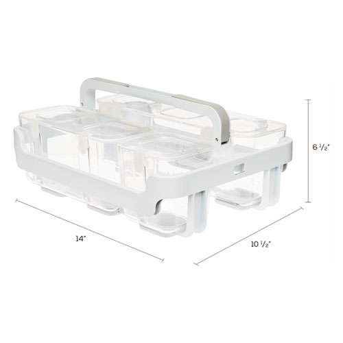 Stackable Caddy Organizer With S, M And L Containers, Plastic, 10.5 X 14 X 6.5, White Caddy/clear Containers Stackable Caddy Organizer With S, M And L Containers, Plastic, 10.5 X 14 X 6.5, White Caddy/clear Containers