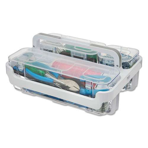 Stackable Caddy Organizer With S, M And L Containers, Plastic, 10.5 X 14 X 6.5, White Caddy/clear Containers Stackable Caddy Organizer With S, M And L Containers, Plastic, 10.5 X 14 X 6.5, White Caddy/clear Containers