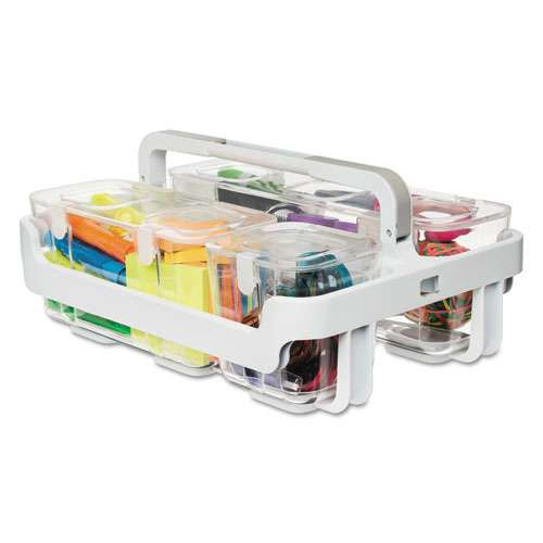 Stackable Caddy Organizer With S, M And L Containers, Plastic, 10.5 X 14 X 6.5, White Caddy/clear Containers Stackable Caddy Organizer With S, M And L Containers, Plastic, 10.5 X 14 X 6.5, White Caddy/clear Containers