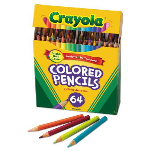 Short Colored Pencils Hinged Top Box With Sharpener, 3.3 Mm, 2b (#1), Assorted Lead/barrel Colors, 64/pack Short Colored Pencils Hinged Top Box With Sharpener, 3.3 Mm, 2b (#1), Assorted Lead/barrel Colors, 64/pack