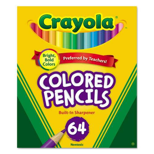 Short Colored Pencils Hinged Top Box With Sharpener, 3.3 Mm, 2b (#1), Assorted Lead/barrel Colors, 64/pack Short Colored Pencils Hinged Top Box With Sharpener, 3.3 Mm, 2b (#1), Assorted Lead/barrel Colors, 64/pack