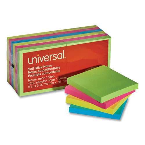 Self-stick Note Pads, 3" X 3", Assorted Neon Colors, 100 Sheets/pad, 12 Pads/pack Self-stick Note Pads, 3" X 3", Assorted Neon Colors, 100 Sheets/pad, 12 Pads/pack