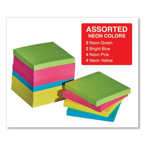 Self-stick Note Pads, 3" X 3", Assorted Neon Colors, 100 Sheets/pad, 12 Pads/pack Self-stick Note Pads, 3" X 3", Assorted Neon Colors, 100 Sheets/pad, 12 Pads/pack