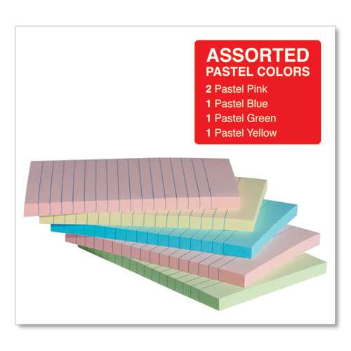 Self-stick Note Pads, Note Ruled, 4" X 6", Assorted Pastel Colors, 100 Sheets/pad, 5 Pads/pack Self-stick Note Pads, Note Ruled, 4" X 6", Assorted Pastel Colors, 100 Sheets/pad, 5 Pads/pack