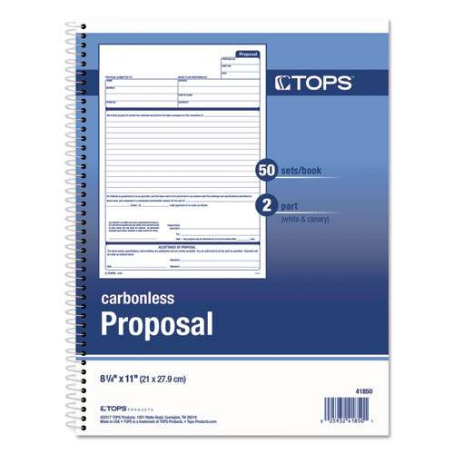 Spiralbound Proposal Form Book, Two-part Carbonless, 8.5 X 11, 1/page, 50 Forms Spiralbound Proposal Form Book, Two-part Carbonless, 8.5 X 11, 1/page, 50 Forms