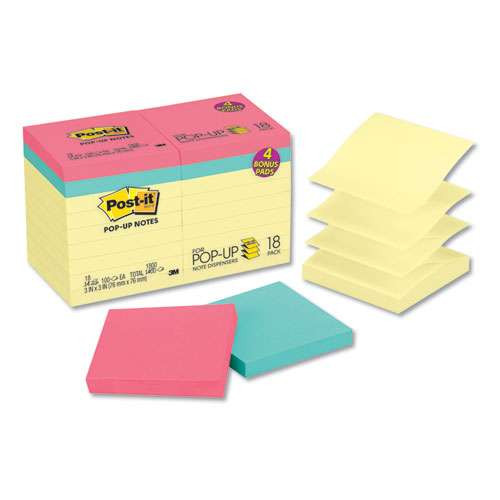 Original Pop-up Notes Value Pack, 3" X 3", (8) Canary Yellow, (6) Poptimistic Collection Colors, 100 Sheets/pad, 14 Pads/pack Original Pop-up Notes Value Pack, 3" X 3", (8) Canary Yellow, (6) Poptimistic Collection Colors, 100 Sheets/pad, 14 Pads/pack