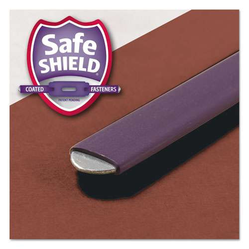 End Tab Pressboard Classification Folders With Safeshield Coated Fasteners, 3 Dividers, Letter Size, Red, 10/box