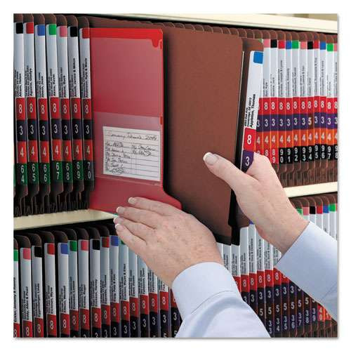 End Tab Pressboard Classification Folders With Safeshield Coated Fasteners, 3 Dividers, Letter Size, Red, 10/box