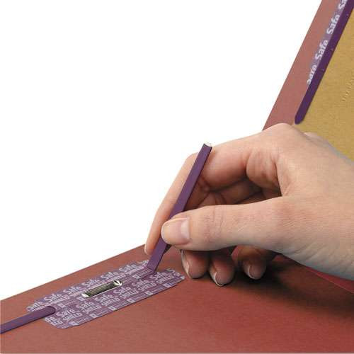 End Tab Pressboard Classification Folders With Safeshield Coated Fasteners, 3 Dividers, Letter Size, Red, 10/box