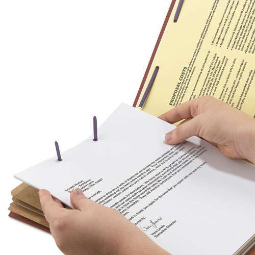 End Tab Pressboard Classification Folders With Safeshield Coated Fasteners, 3 Dividers, Letter Size, Red, 10/box