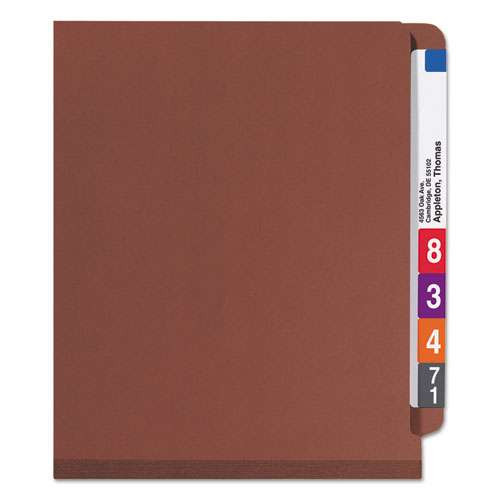 End Tab Pressboard Classification Folders With Safeshield Coated Fasteners, 3 Dividers, Letter Size, Red, 10/box