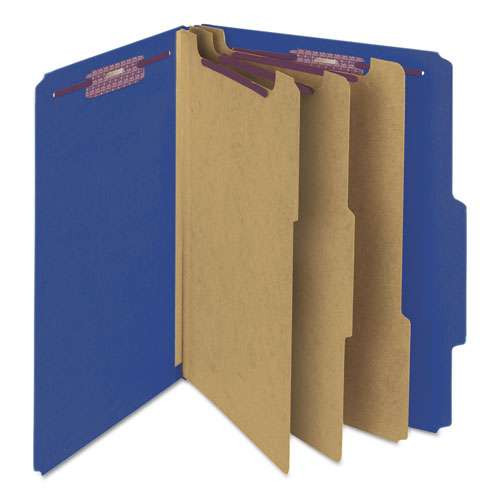 Eight-section Pressboard Top Tab Classification Folders With Safeshield Fasteners, 3 Dividers, Letter Size, Dark Blue, 10/box