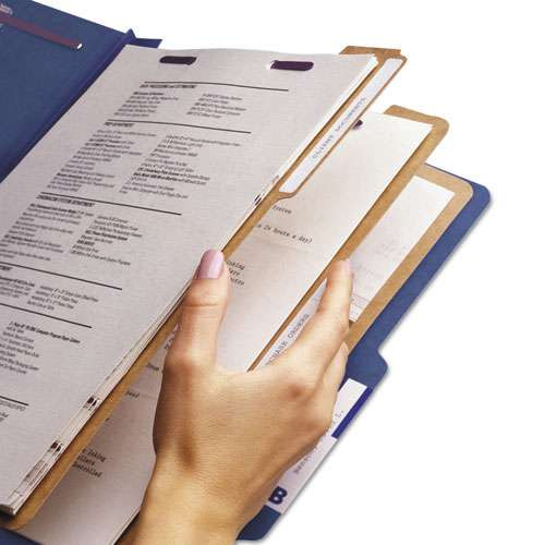 Eight-section Pressboard Top Tab Classification Folders With Safeshield Fasteners, 3 Dividers, Letter Size, Dark Blue, 10/box