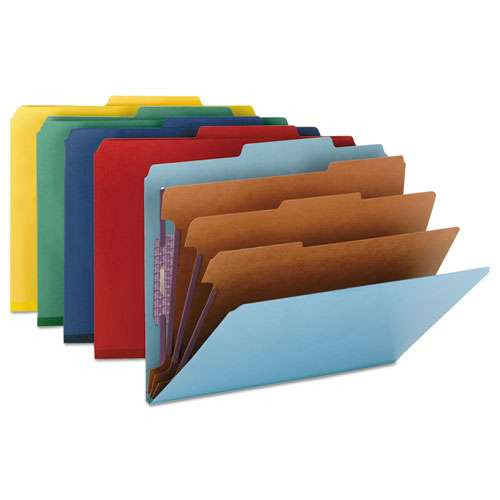 Eight-section Pressboard Top Tab Classification Folders With Safeshield Fasteners, 3 Dividers, Letter Size, Dark Blue, 10/box