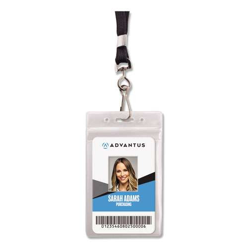 Resealable Id Badge Holders, J-hook And 36" Lanyard, Vertical, Frosted 3.68" X 5" Holder, 2.38" X 3.75" Insert, 20/pack