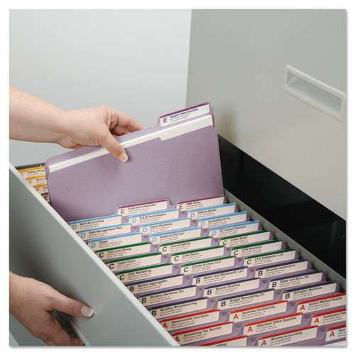 Reinforced Top Tab Colored File Folders, 1/3-cut Tabs: Assorted, Letter Size, 0.75" Expansion, Lavender, 100/box Reinforced Top Tab Colored File Folders, 1/3-cut Tabs: Assorted, Letter Size, 0.75" Expansion, Lavender, 100/box