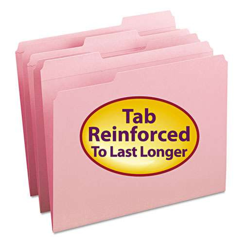 Reinforced Top Tab Colored File Folders, 1/3-cut Tabs: Assorted, Letter Size, 0.75" Expansion, Pink, 100/box Reinforced Top Tab Colored File Folders, 1/3-cut Tabs: Assorted, Letter Size, 0.75" Expansion, Pink, 100/box