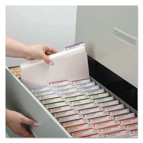 Reinforced Top Tab Colored File Folders, 1/3-cut Tabs: Assorted, Letter Size, 0.75" Expansion, White, 100/box Reinforced Top Tab Colored File Folders, 1/3-cut Tabs: Assorted, Letter Size, 0.75" Expansion, White, 100/box