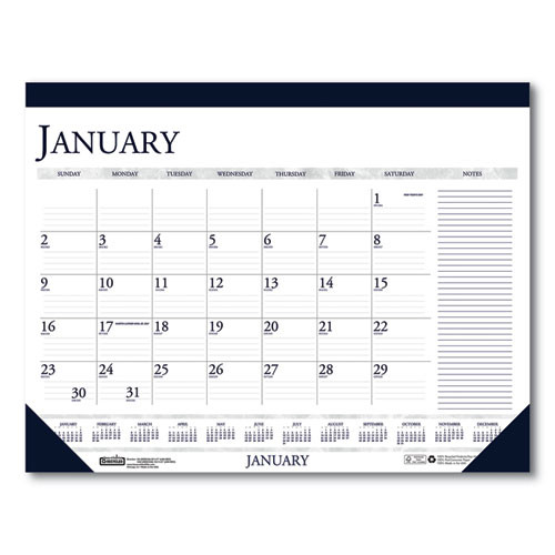 Recycled Two-color Monthly Desk Pad Calendar With Notes Section, 22 X 17, Blue Binding/corners, 12-month (jan-dec): 2025 Recycled Two-color Monthly Desk Pad Calendar With Notes Section, 22 X 17, Blue Binding/corners, 12-month (jan-dec): 2025