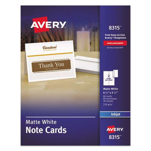 Note Cards With Matching Envelopes, Inkjet, 85 Lb, 4.25 X 5.5, Matte White, 60 Cards, 2 Cards/sheet, 30 Sheets/pack Note Cards With Matching Envelopes, Inkjet, 85 Lb, 4.25 X 5.5, Matte White, 60 Cards, 2 Cards/sheet, 30 Sheets/pack