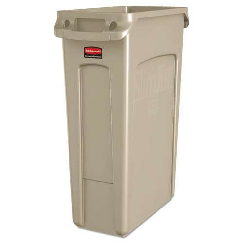 Slim Jim Receptacle With Venting Channels, Rectangular, Plastic, 23 Gal, Beige Slim Jim Receptacle With Venting Channels, Rectangular, Plastic, 23 Gal, Beige