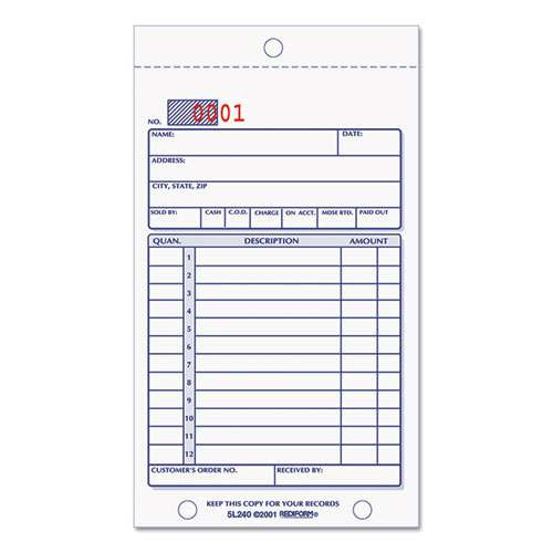Sales Book, Two-part Carbonless, 3.63 X 6.38, 1/page, 50 Forms