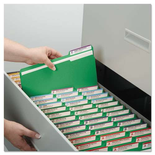 Colored File Folders, 1/3-cut Tabs: Assorted, Legal Size, 0.75" Expansion, Green, 100/box Colored File Folders, 1/3-cut Tabs: Assorted, Legal Size, 0.75" Expansion, Green, 100/box