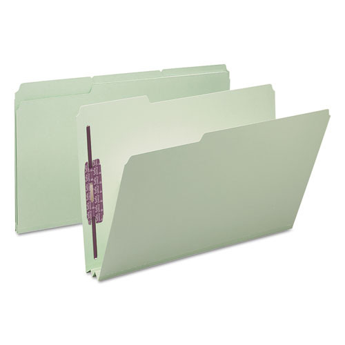 Recycled Pressboard Folders With Two Safeshield Coated Fasteners, 2" Expansion, 1/3-cut Tabs, Legal Size, Gray-green, 25/box