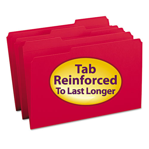 Reinforced Top Tab Colored File Folders, 1/3-cut Tabs: Assorted, Legal Size, 0.75" Expansion, Red, 100/box Reinforced Top Tab Colored File Folders, 1/3-cut Tabs: Assorted, Legal Size, 0.75" Expansion, Red, 100/box