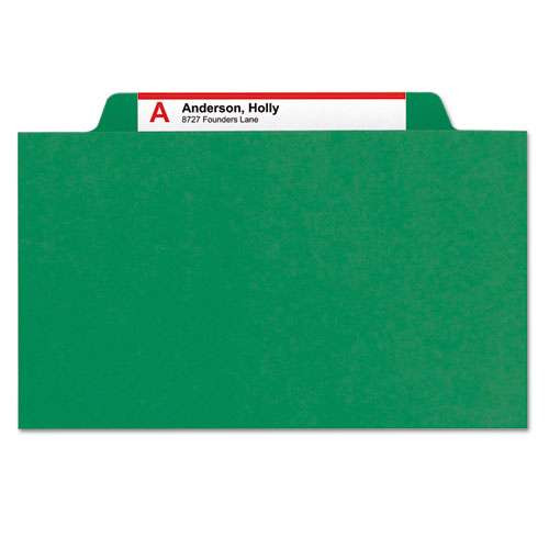 Four-section Pressboard Top Tab Classification Folders With Safeshield Fasteners, 1 Divider, Legal Size, Green, 10/box