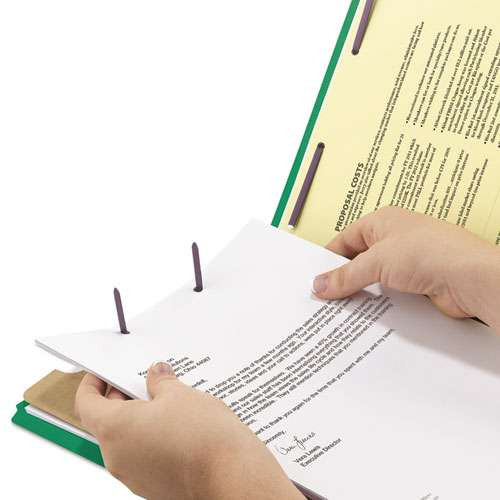 Four-section Pressboard Top Tab Classification Folders With Safeshield Fasteners, 1 Divider, Legal Size, Green, 10/box