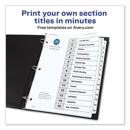 Customizable Toc Ready Index Black And White Dividers, 15-tab, Letter