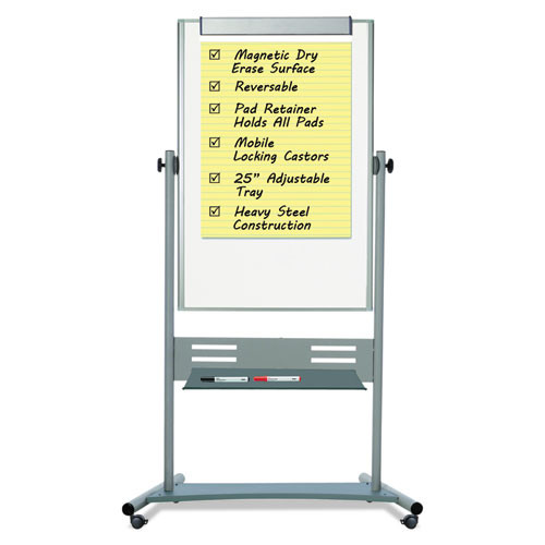 Magnetic Reversible Mobile Easel, Vertical Orientation, 35.4" X 47.2", Board, 80" Tall Easel, White/silver