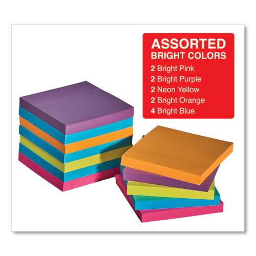 Self-stick Note Pads, 3" X 3", Assorted Bright Colors, 100 Sheets/pad, 12 Pads/pack Self-stick Note Pads, 3" X 3", Assorted Bright Colors, 100 Sheets/pad, 12 Pads/pack