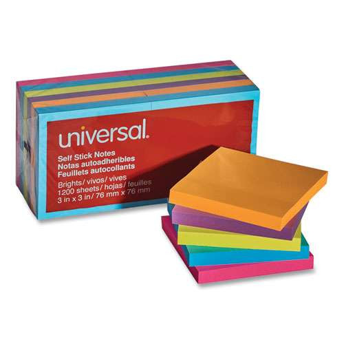 Self-stick Note Pads, 3" X 3", Assorted Bright Colors, 100 Sheets/pad, 12 Pads/pack Self-stick Note Pads, 3" X 3", Assorted Bright Colors, 100 Sheets/pad, 12 Pads/pack