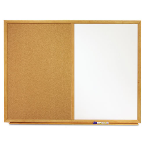 Bulletin/dry-erase Board, Melamine/cork, 48 X 36, White/brown, Oak Finish Frame