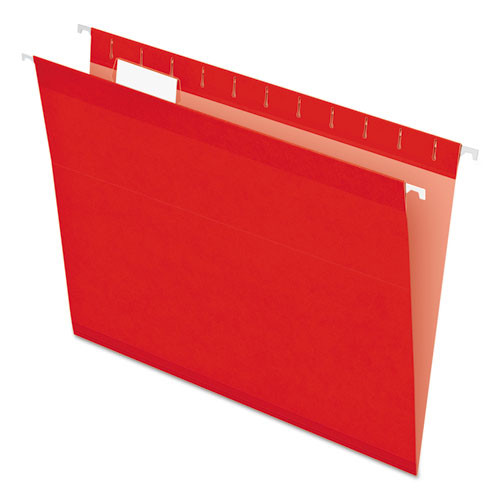 Colored Reinforced Hanging Folders, Letter Size, 1/5-cut Tab, Red, 25/box