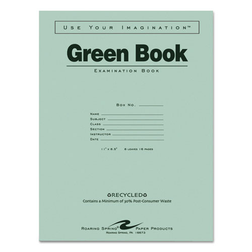 Green Books Exam Books, Wide/legal Rule, Green Cover, 11 X 8.5, 8 Sheets