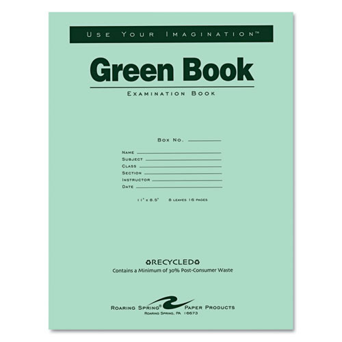 Green Books Exam Books, Wide/legal Rule, Green Cover, 11 X 8.5, 8 Sheets