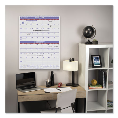 Two-month Wall Calendar, 22 X 29, White/blue/red Sheets, 12-month (jan To Dec): 2026