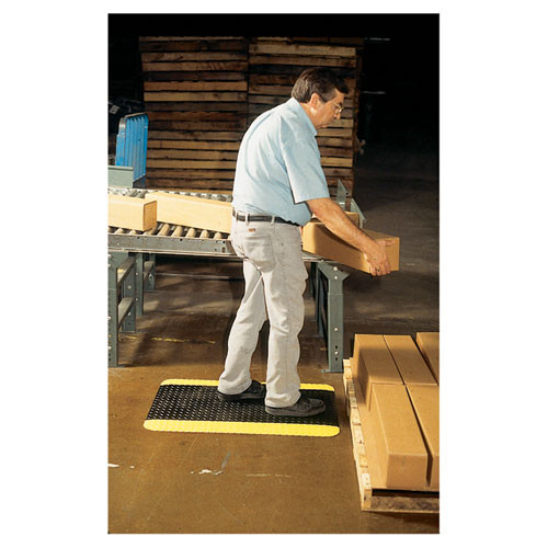 Industrial Deck Plate Anti-fatigue Mat, Vinyl, 24 X 36, Black/yellow Border
