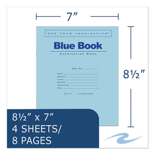 Examination Blue Book, Wide/legal Rule, Blue Cover, 8.5 X 7, 4 Sheets