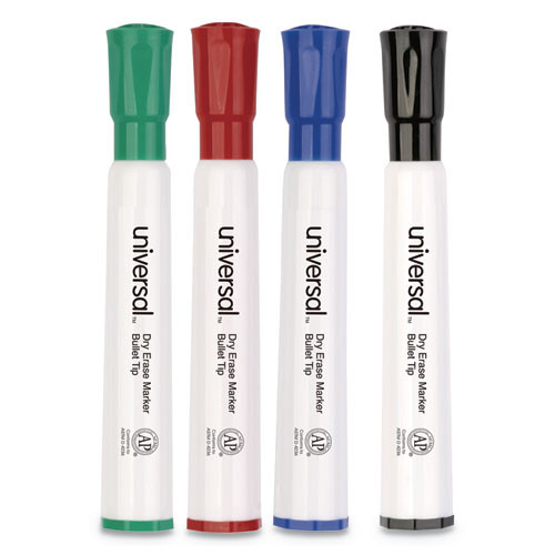 Dry Erase Marker, Medium Bullet Tip, Assorted Colors, 4/set