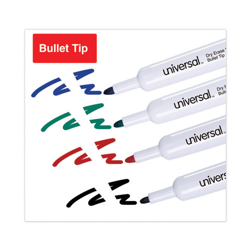 Dry Erase Marker, Medium Bullet Tip, Assorted Colors, 4/set