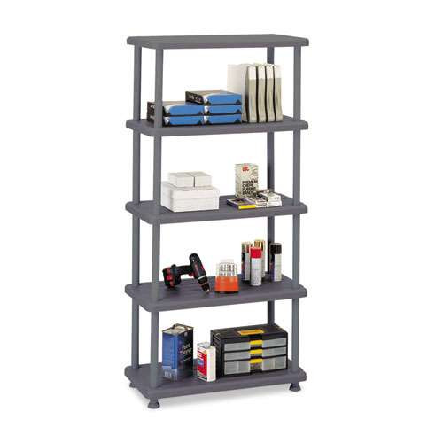 Rough N Ready Open Storage System, Four-shelf, Injection-molded Polypropylene, 32 X 13 X 54, Platinum